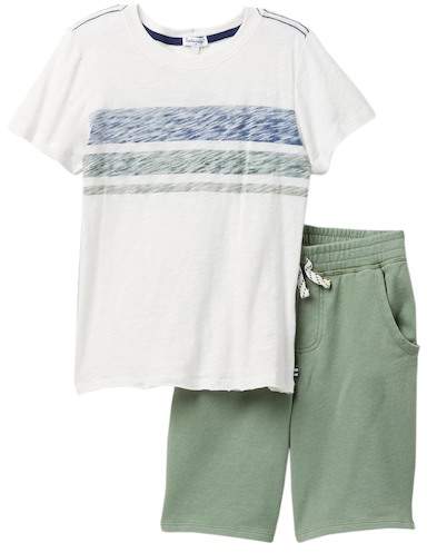Reverse Stripe Print Tee & Shorts (Little Boys)