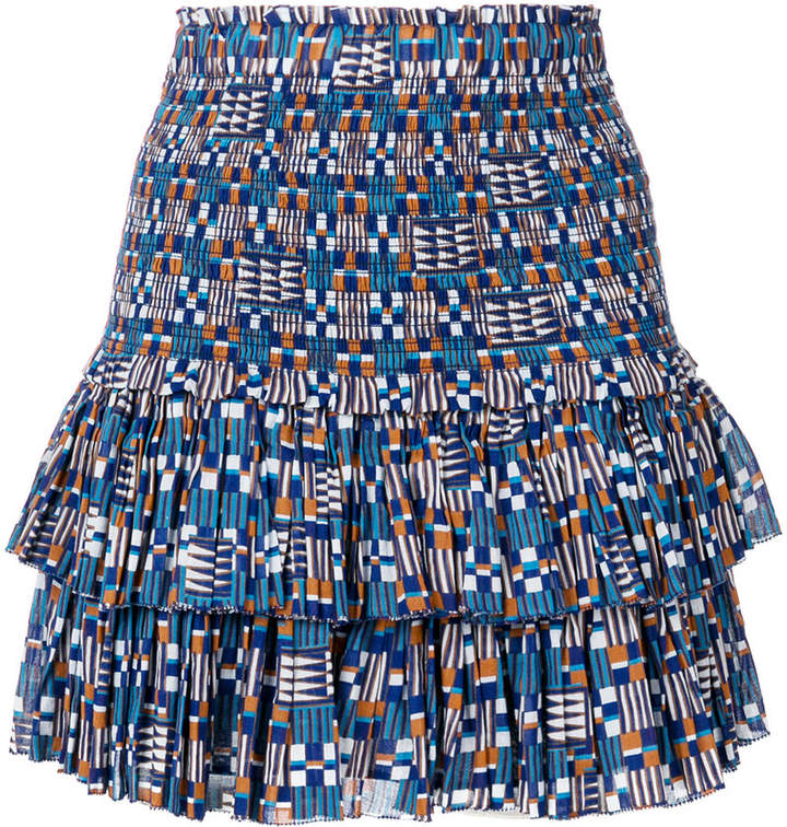 tribal print tiered mini skirt