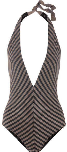 Backgammon Fair Play Striped Stretch-lurex Halterneck Swimsuit – Black