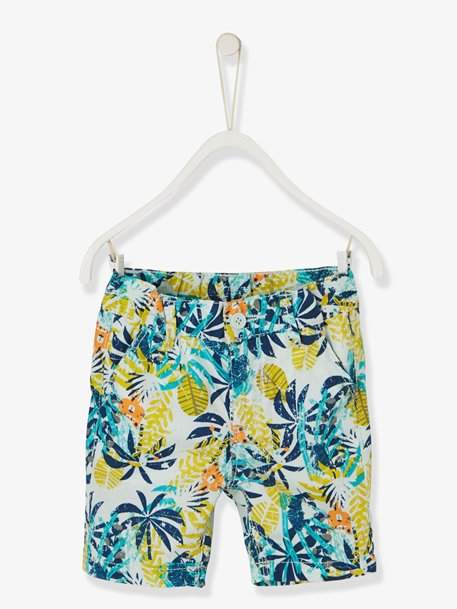 Baby Boys' Bermuda Shorts with Tropical Print - green light all over printed