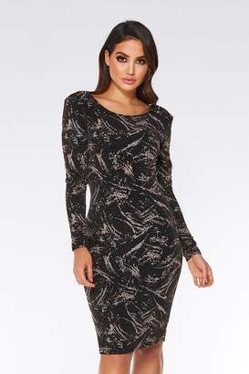 Silver glitter long sleeve frill wrap dress