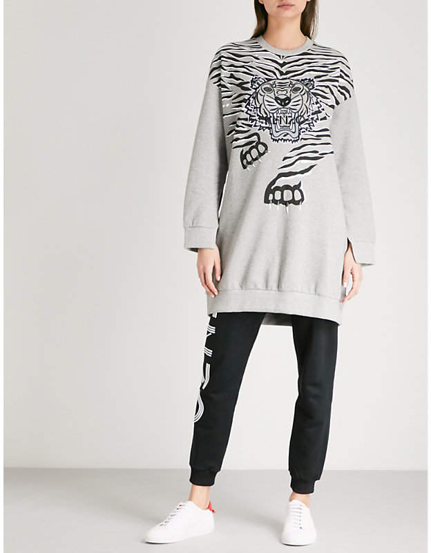 Tiger-print cotton-jersey sweatshirt dress