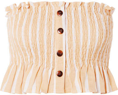 Sloan Shirred Striped Linen Top - Beige