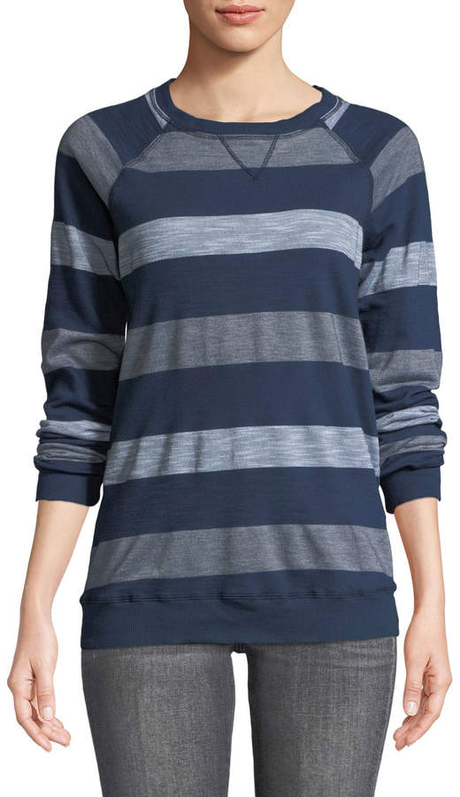 Raglan-Sleeve Striped Crewneck Sweatshirt