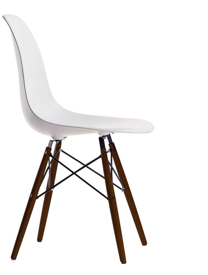 Eames Plastic Side Chair DSW (H 43 cm), Ahorn dunkel / Weiß, Kunststoffgleiter basic dark