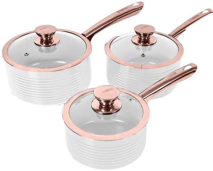 Linear Rose Gold 3-Piece Saucepan Set In White