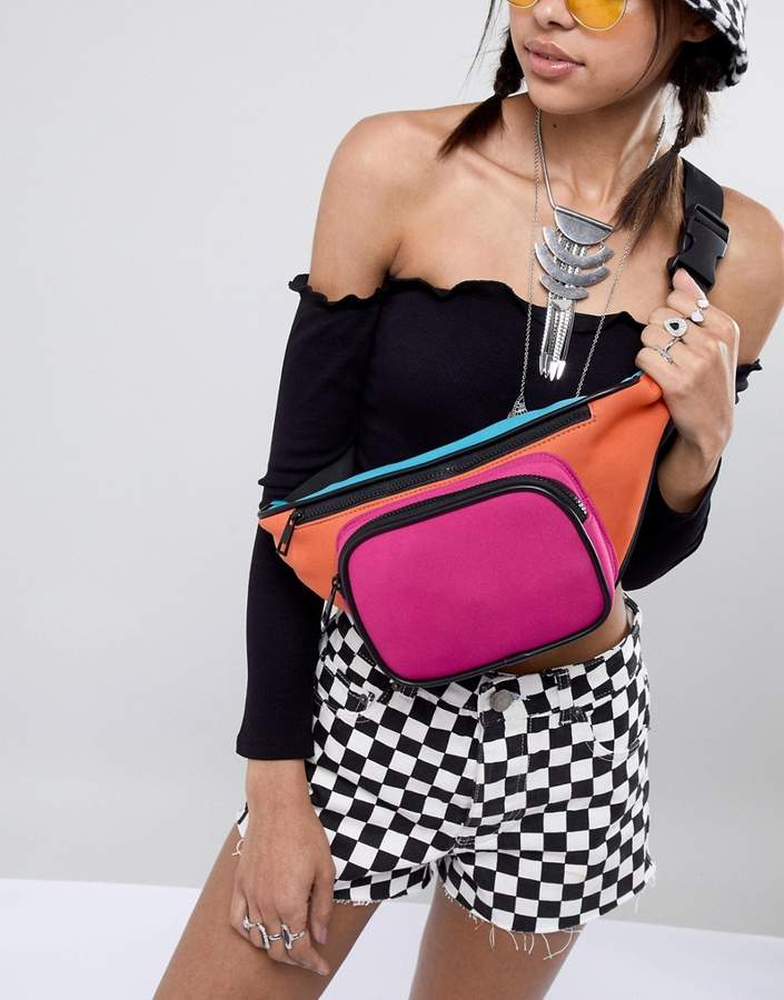 DESIGN Oversized Color Block Scuba Fanny Pack