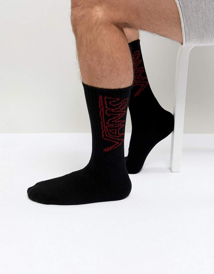 – 1er Packung schwarze Socken mit Logo VA3H3MBLK