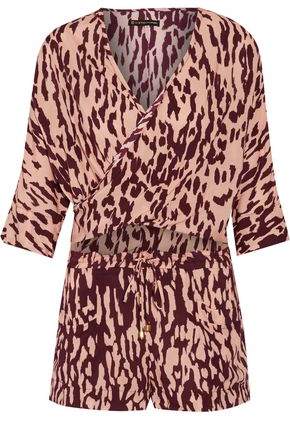 Bali Margot Cutout Wrap-Effect Printed Voile Playsuit