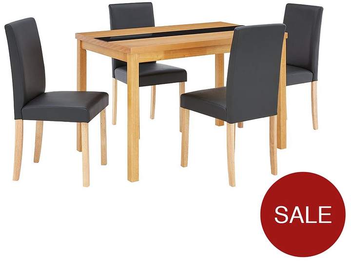 Evelyn 120 Cm Solid Wood And Glass Table + 4 Lucca Chairs
