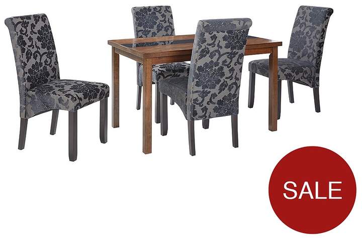 Evelyn 120 Cm Solid Wood And Glass Dining Table + 4 Oxford Chairs