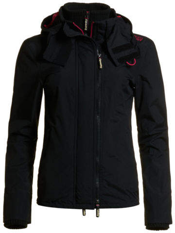 Neue Damen Technical Pop Windcheater mit Kapuze und Reißverschluss Schw