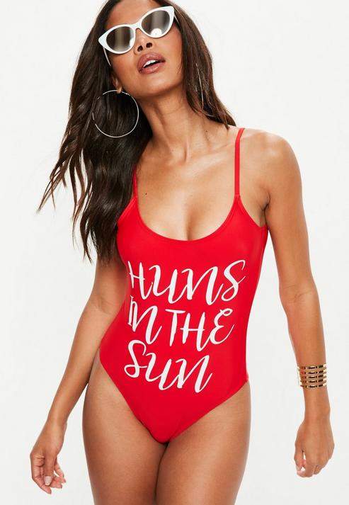 Red Huns In The Sun Graphic Swimsuit
