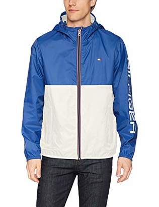 tommy hilfiger men's colorblocked logo rain slicker