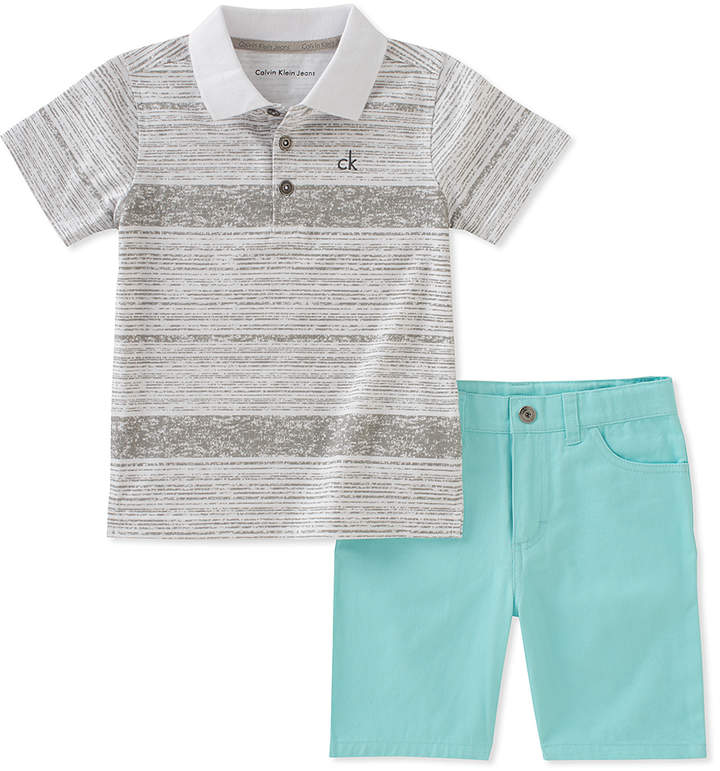 Gray Stripe Polo & Mint Shorts - Toddler & Boys