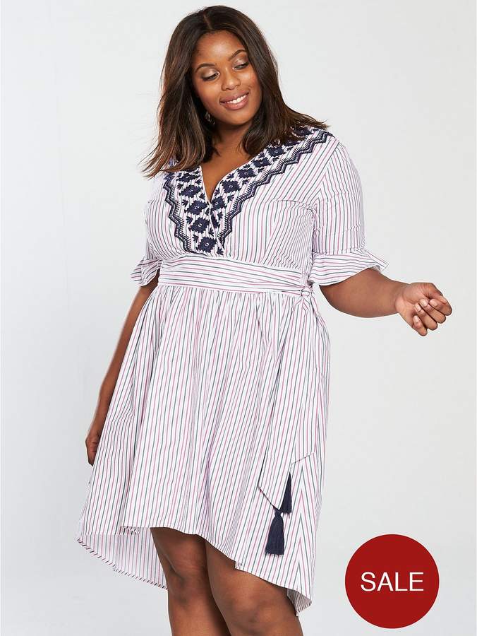 Buy V By Very Curve Stripe Cotton Wrap Dress!