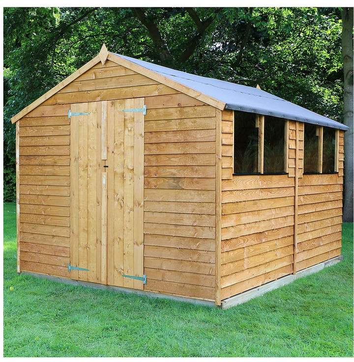MERCIA 12x8 Ft Great Value Overlap Apex Workshop With Double Doors & 4 Windows - Plus Assembly