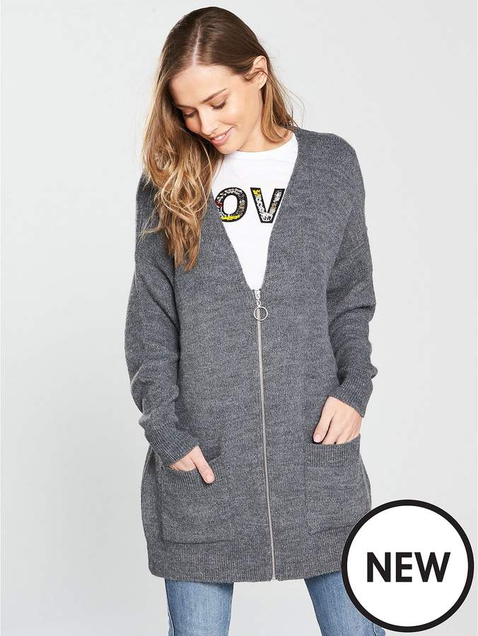 Relaxed Fit Zip Through Slouch Cardigan