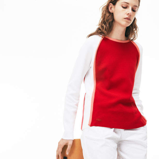 Damen Made in France Rundhals Interlock-Pullover mit Colorblocks