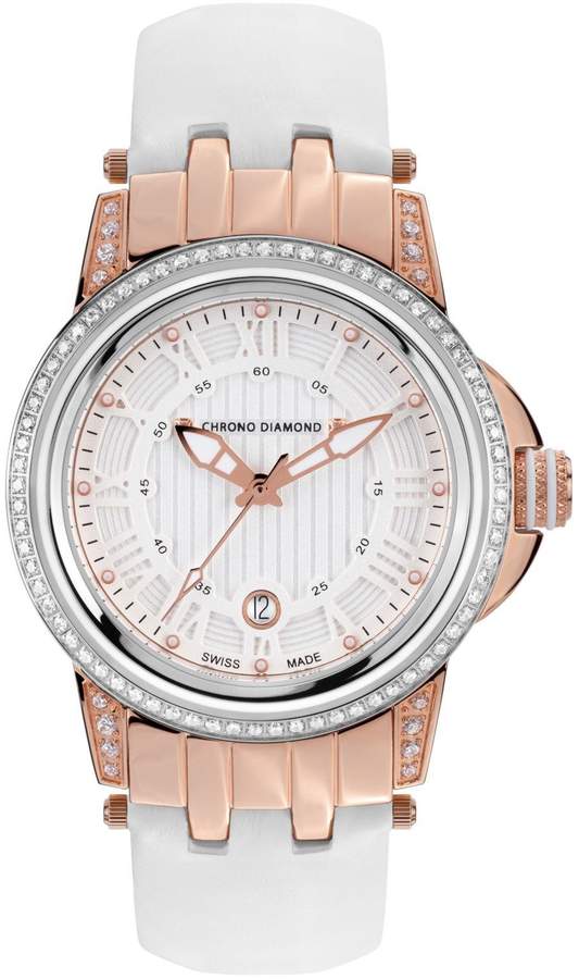Chrono Diamond Dionne - Uhr mit Lederarmband und Diamanten - weiß