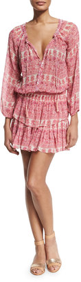 LoveShackFancy Printed Ruffle-Skirt Popover Dress