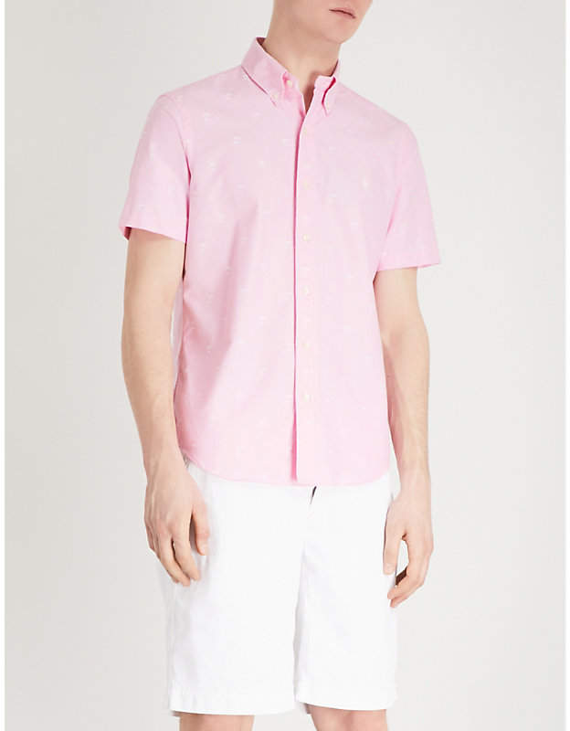 Palm-print regular-fit cotton Oxford shirt