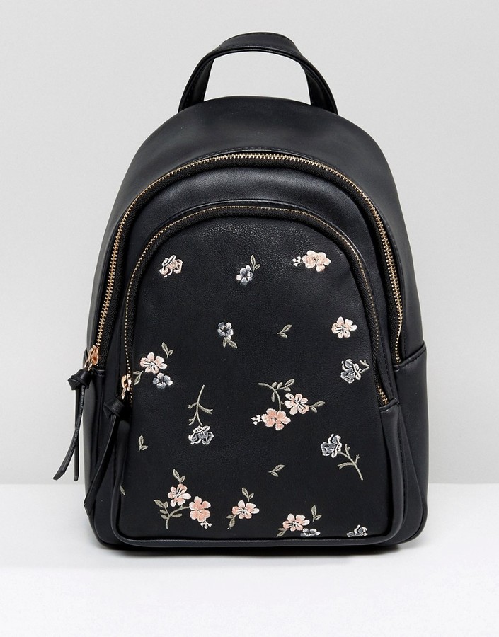 Floral Embroidered Mini Backpack