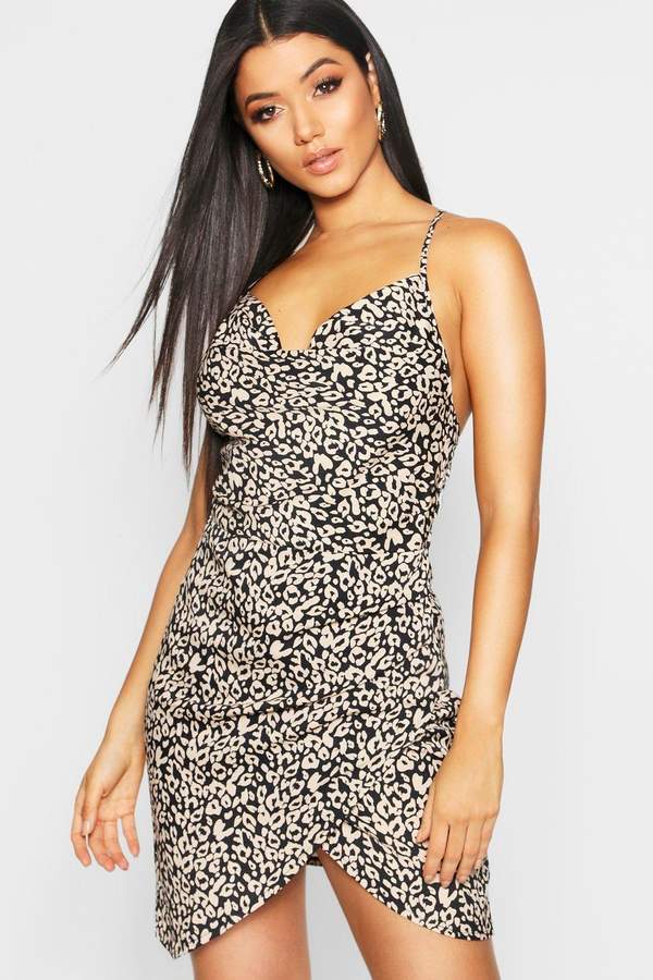 Satin Strappy Leopard Print Mini Slip Dress