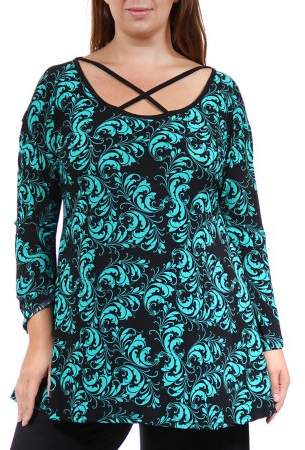 Women's Plus Size Abstract Printed Split-Sleeve Tunic