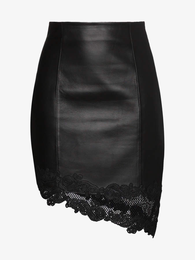 high waisted leather asymmetric mini skirt