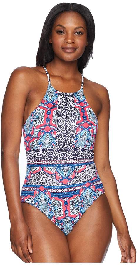 Riviera Tile Reversible High-Neck One-Piece Women's Swimsuits One Piece