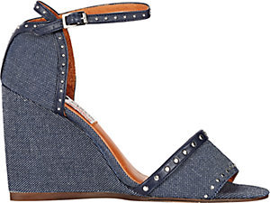 Lanvin Women's Studded Ankle-Strap Wedge Sandals-NAVY