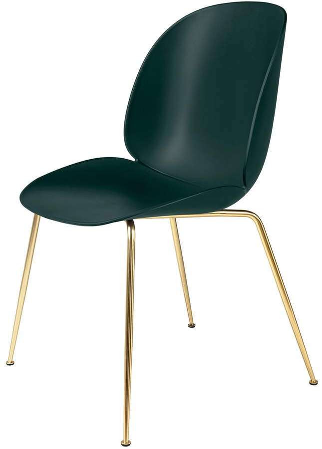 Gubi - Beetle Dining Chair, Conic Base Messing / Grün