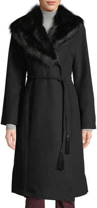 Via Spiga Faux-Fur Collar Wrap Coat