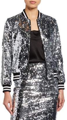 Alice + Olivia Lonnie Sequin Cropped Bomber Jacket Alice + Olivia Lonnie Sequin Cropped Bomber Jacket