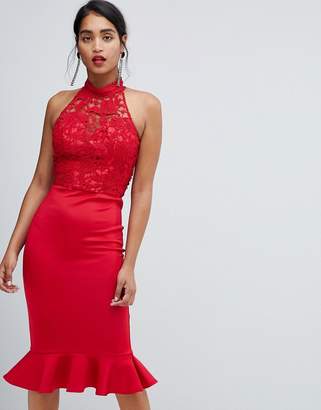 red high neck dress