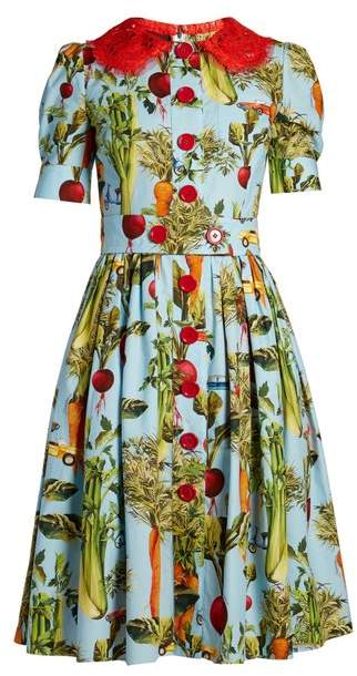 Carrot and car-print round-neck dress