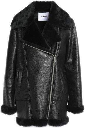 Ainea Faux Shearling-Trimmed Faux Textured Leather Coat