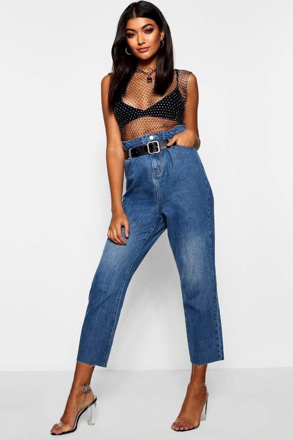 Belted High Waist Mom Jeans