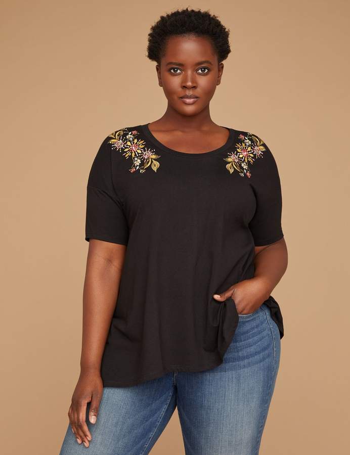 Embroidered Sharkbite Hem Tee