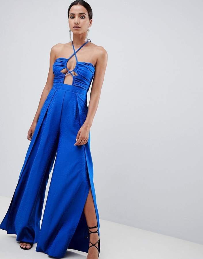 DESIGN jumpsuit with cut out detail in jaquard