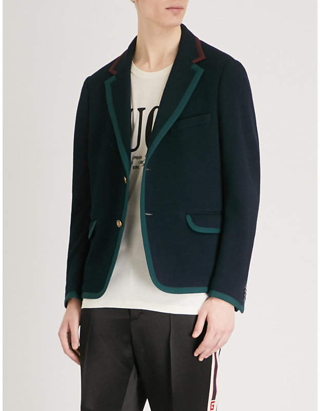 Colour-block wool and cotton-blend jacket