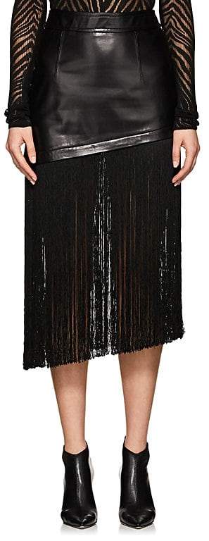 Women's Fringe-Trimmed Leather Asymmetric Miniskirt