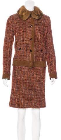 Sable-Trimmed Tweed Skirt Suit