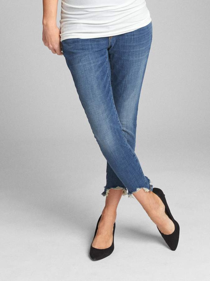 Maternity Full Panel True Skinny Ankle Jeans in Distressed with Bi-Stretch