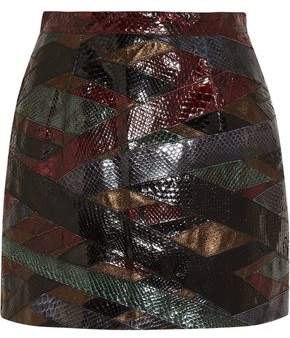 Patchwork Python And Metallic Leather Mini Skirt