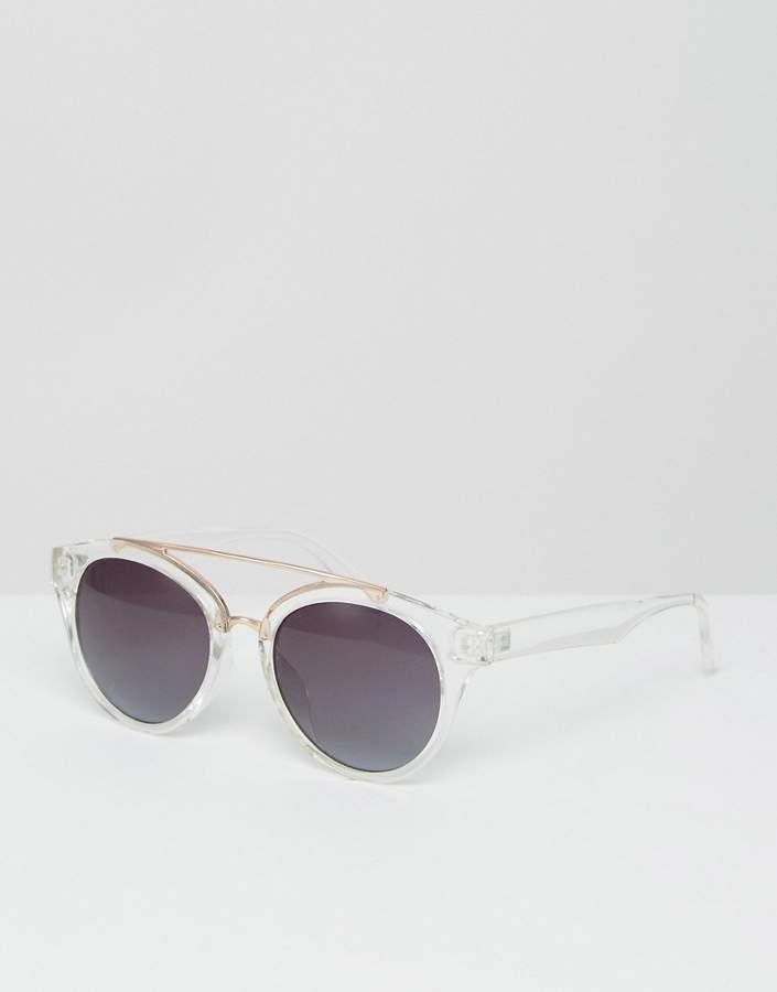 Clear Frame Round Sunglasses with Gold Metal Detail