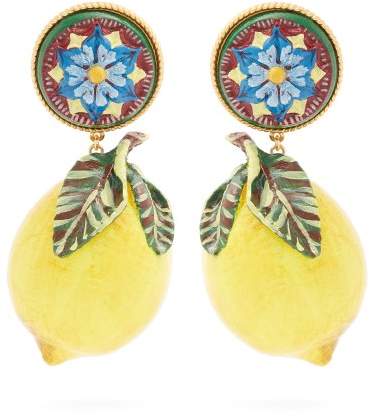 Floral and large lemon-drop clip on earrings