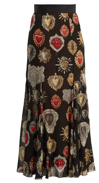 Heart-print fluted skirt