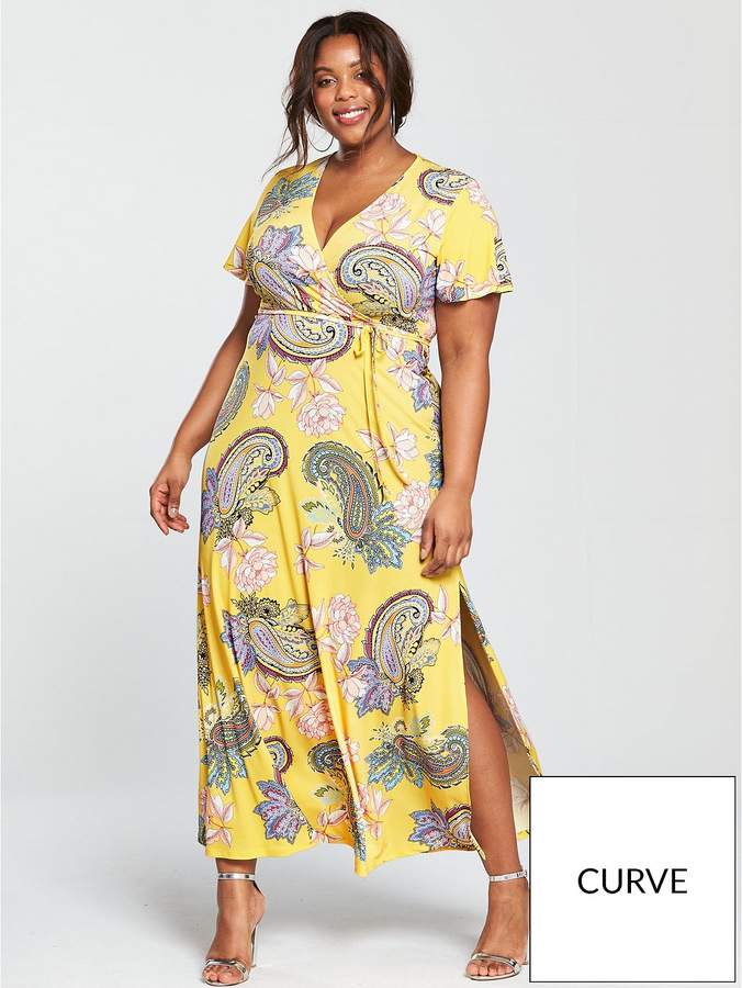 V By Very Curve Jersey Maxi Dress - Yellow Print
